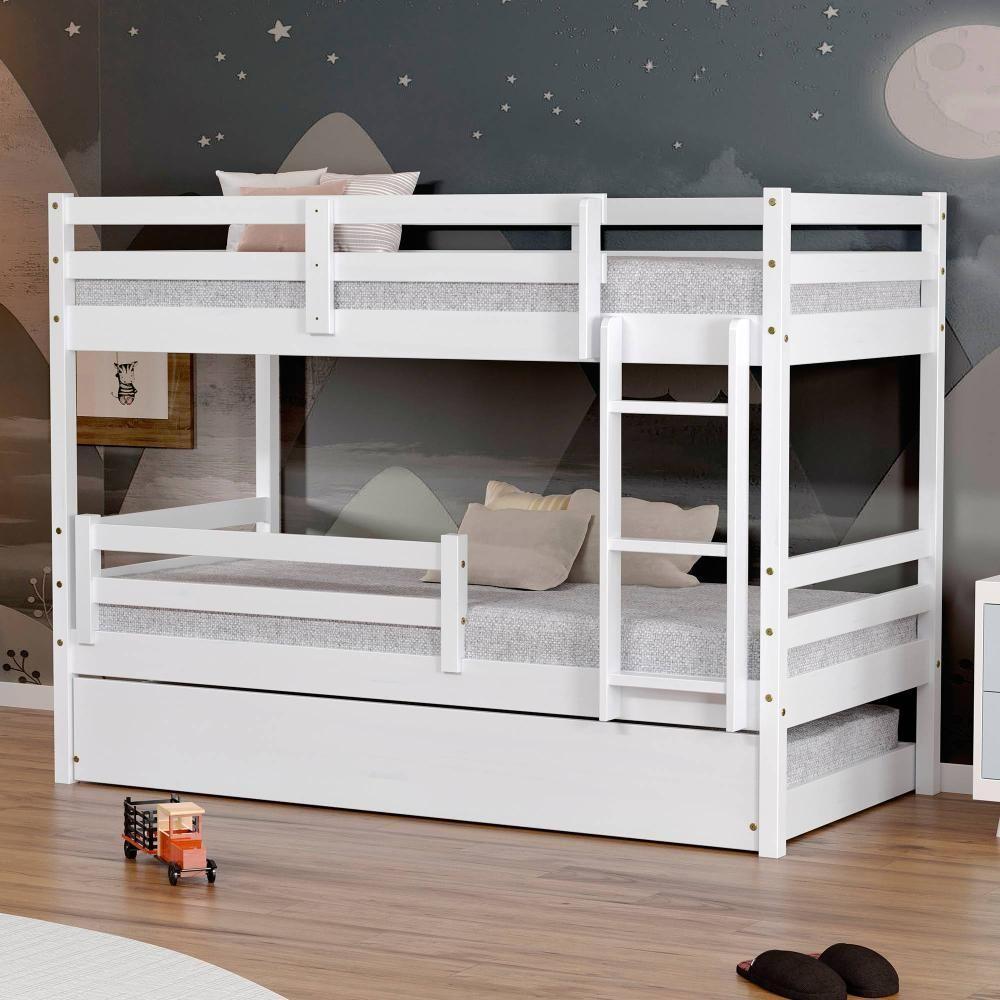 Treliche Infantil Eco Com Grade De Proteção Madeira Maciça Branco Mobilistore - 1