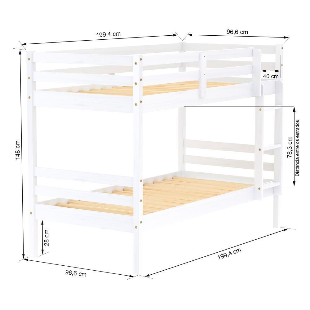 Beliche Infantil Eco Madeira Maciça Branco Mobilistore - 3