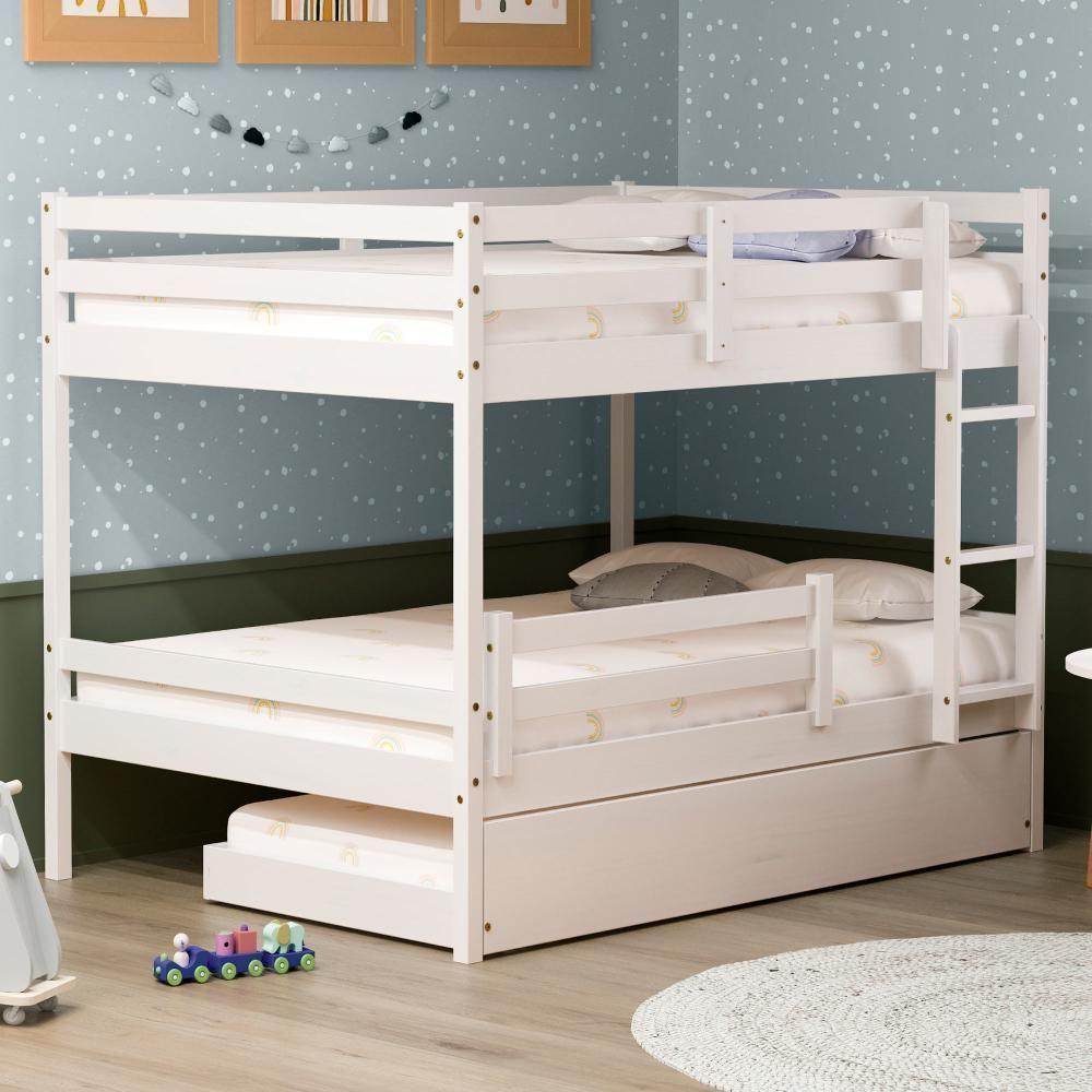 Treliche Casal Casal Eco Com Grade De Proteção Madeira Maciça Branco Mobilistore - 1