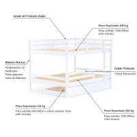 Treliche Casal Casal Eco Com Grade De Proteção Madeira Maciça Branco Mobilistore
