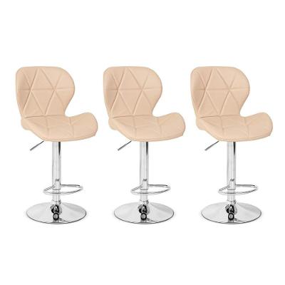 Conjunto 03 Banquetas Slim Couro Pu Regulagem de Altura Nude