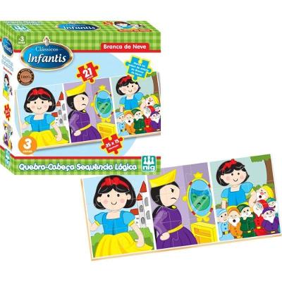 Quebra-cabeça - Sequência Lógica - Branca De Neve - Madeira - Nig