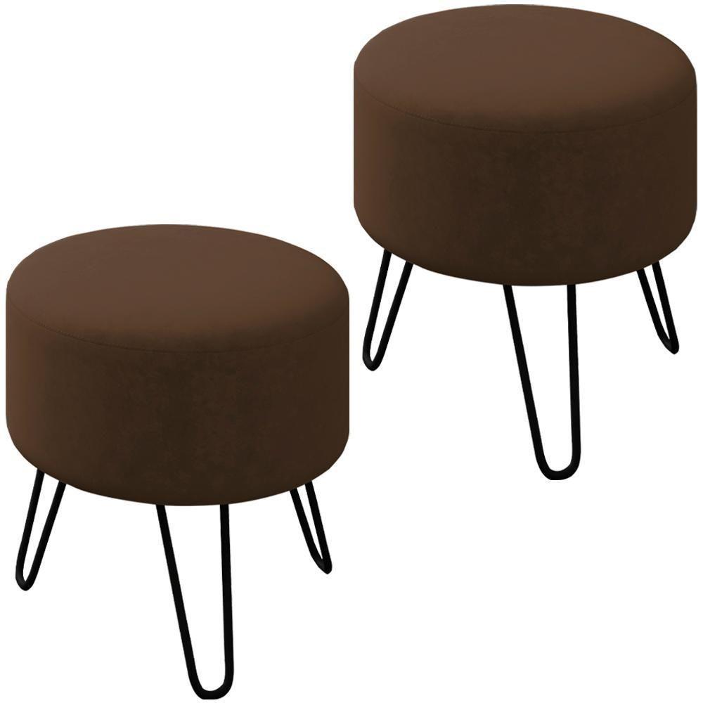 Kit 2 Puff Puf Para Sala Pes Metal Small Veludo Sl 942 Peer Sl 942 - 1
