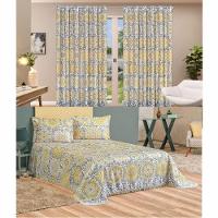 Kit Belline Colcha Casal Padrão + Cortina 3 Metros 4 Peças - Bege - 1