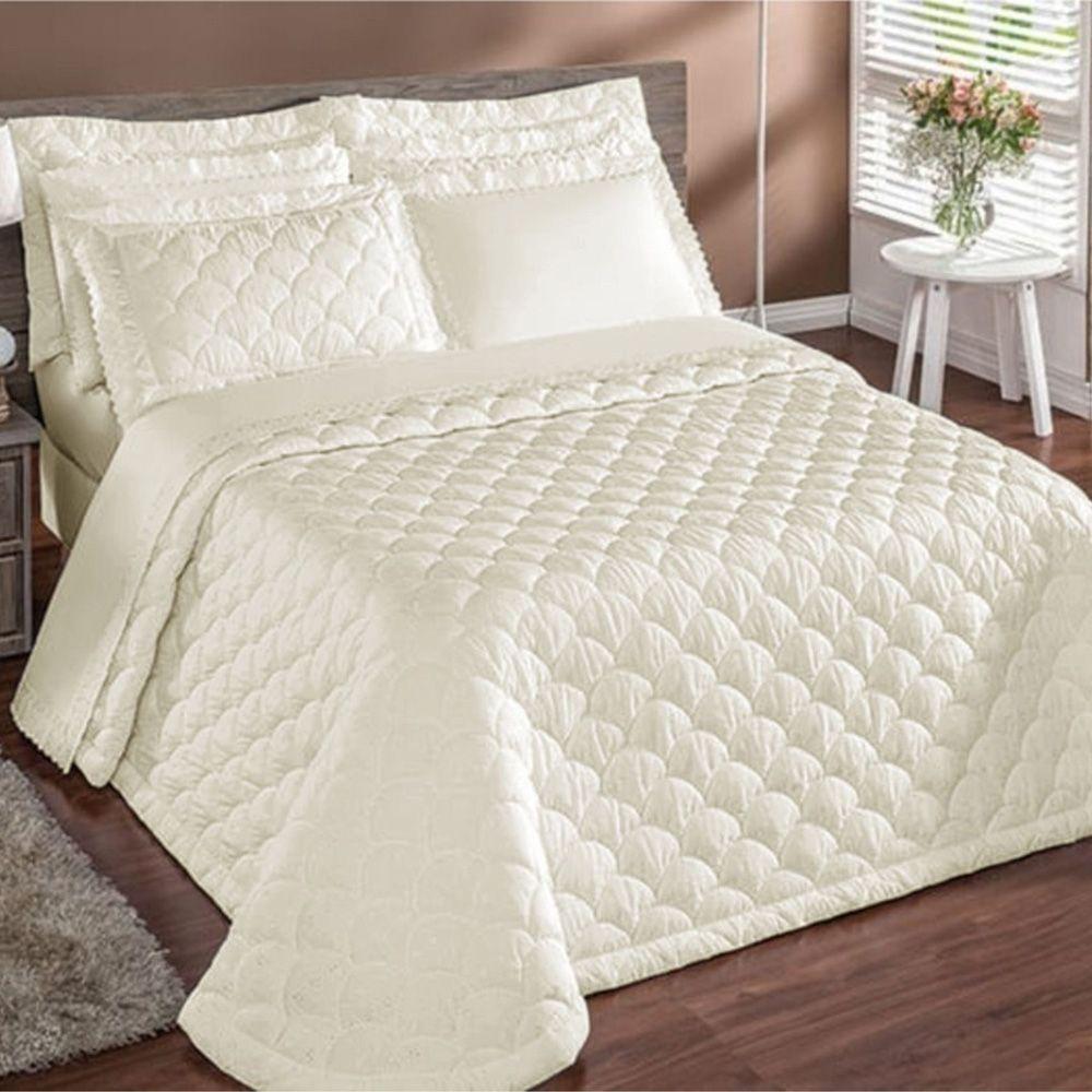 Colcha Cobre Leito Colossal Solteiro Com Lese 3 Peças - Palha - 1