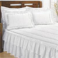 Colcha Lese Brilhante Casal Queen Com Babado Duplo 07 Peças - Branca - 1