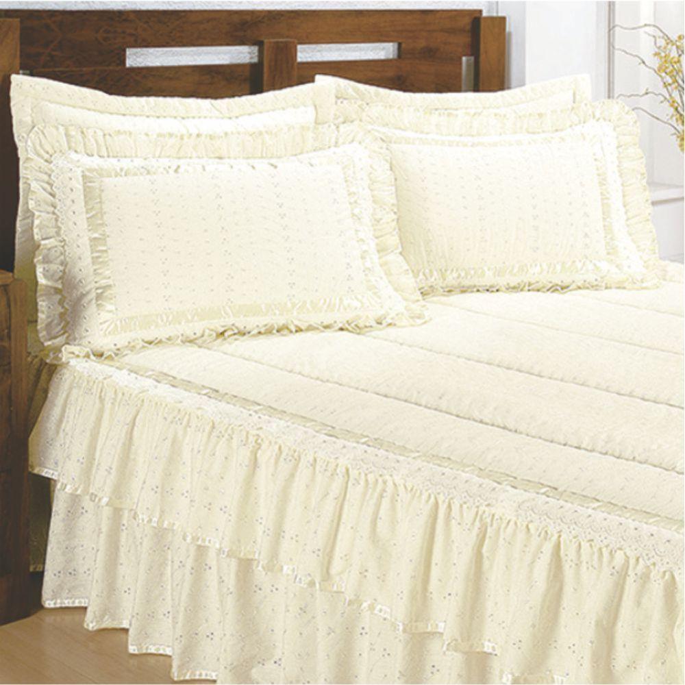 Colcha Lese Brilhante Casal Queen Com Babado Duplo 07 Peças - Palha - 1