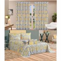 Kit Belline Colcha Padrão Com Capas Almofadas + Cortina 3 Mts - Bege - 1