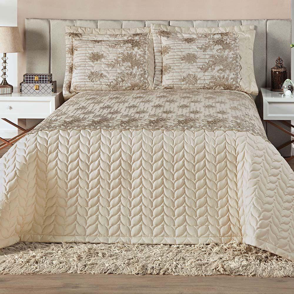 Kit Cobre Leito Toscano Micropercal Dupla Face Queen 05 Peças - Bege - 1