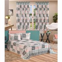 Kit Belline Colcha Casal Padrão + Cortina 3 Metros 4 Peças - Salmão - 1