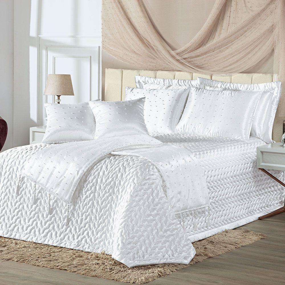 Kit Cobre Leito Lua De Mel Cetim Liso Queen 10 Peças - Branco - 1