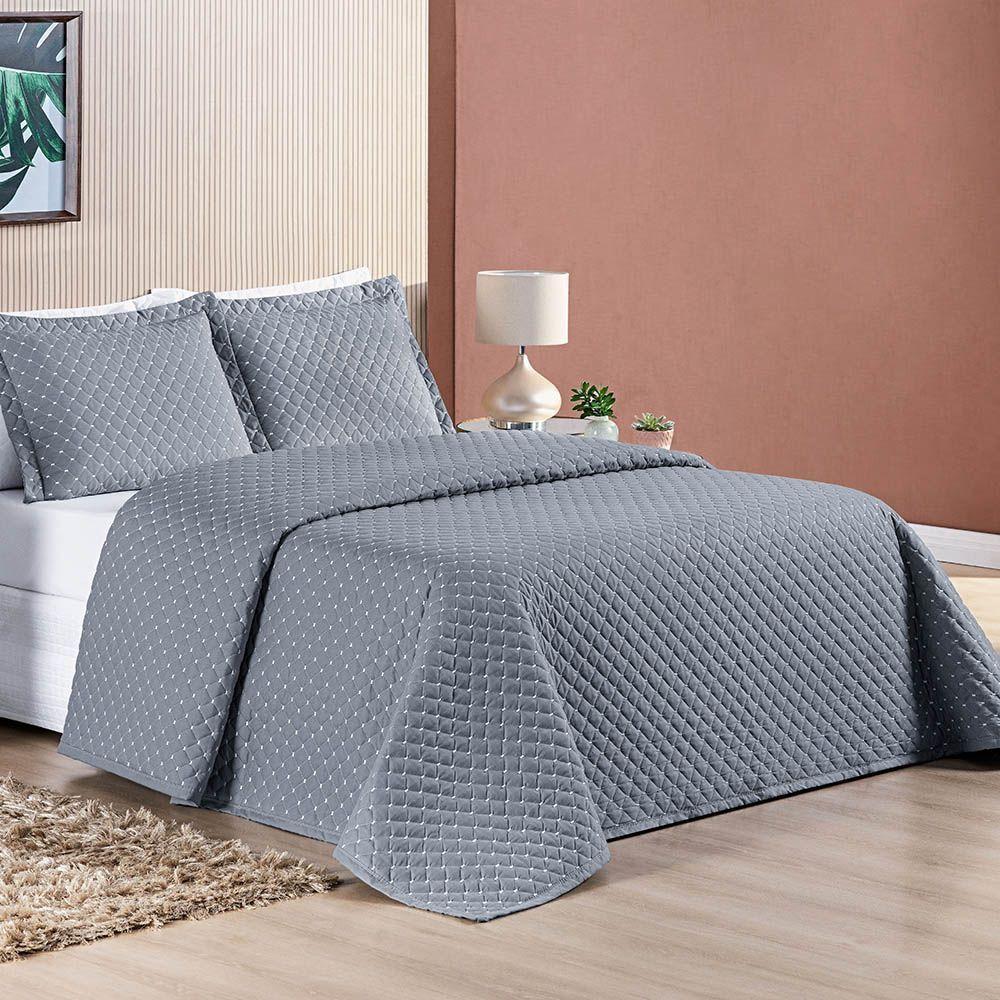 Cobre Leito Prático Padrão Dupla Face 3 Peças - Cinza - 1