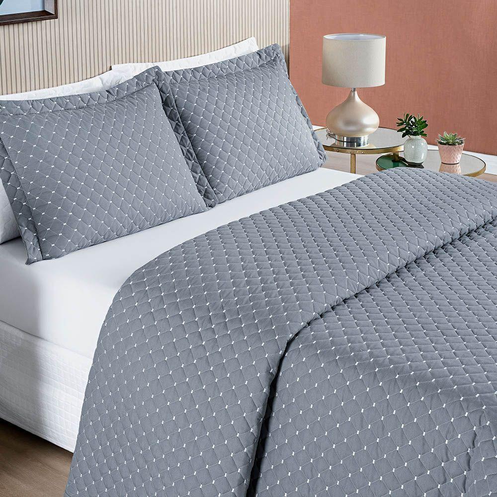 Cobre Leito Prático Padrão Dupla Face 3 Peças - Cinza - 2