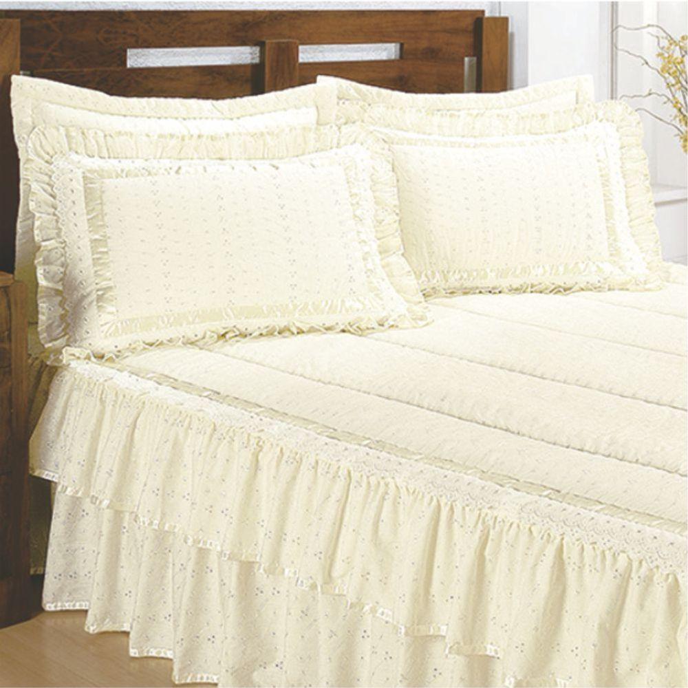 Colcha Lese Solteiro Com Babado Duplo 04 Peças - Palha 100% Brasileira - 1