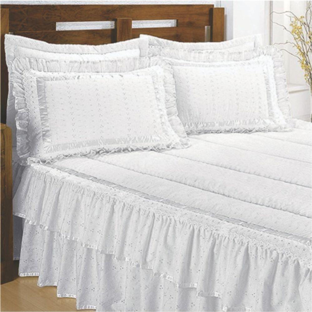 Colcha Sedução Lese Solteiro Com Babado Duplo 04 Peças - Branca - 1