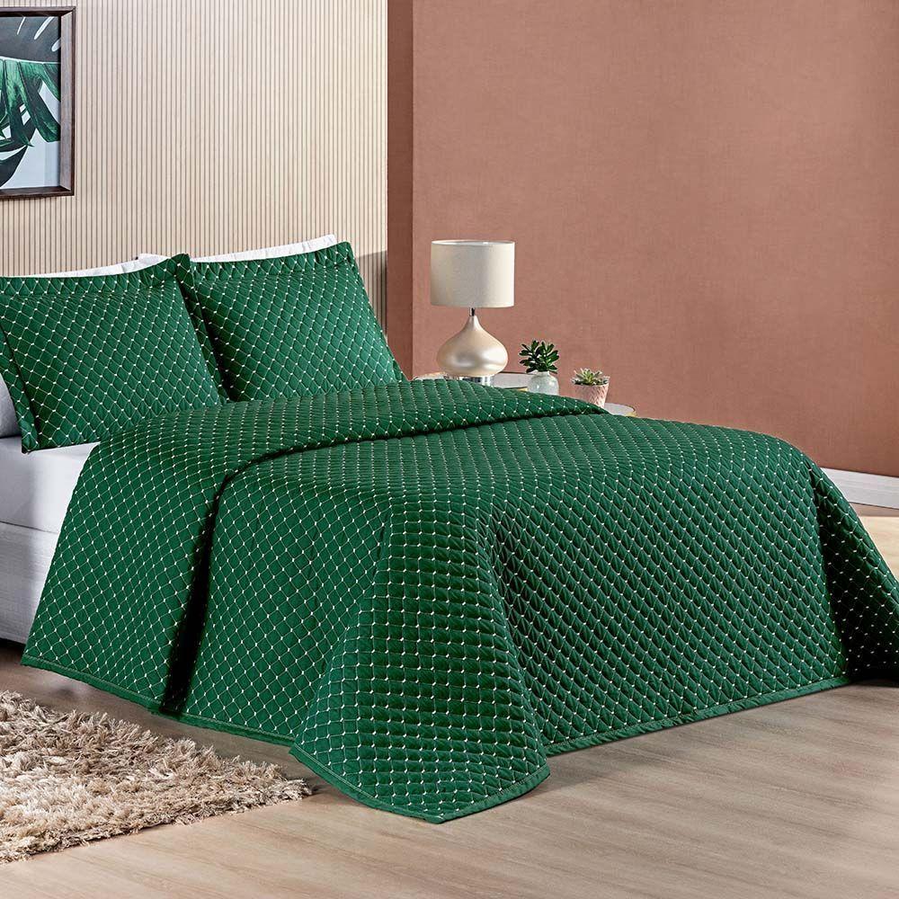 Cobre Leito Prático Padrão Dupla Face 3 Peças - Esmeralda - 1