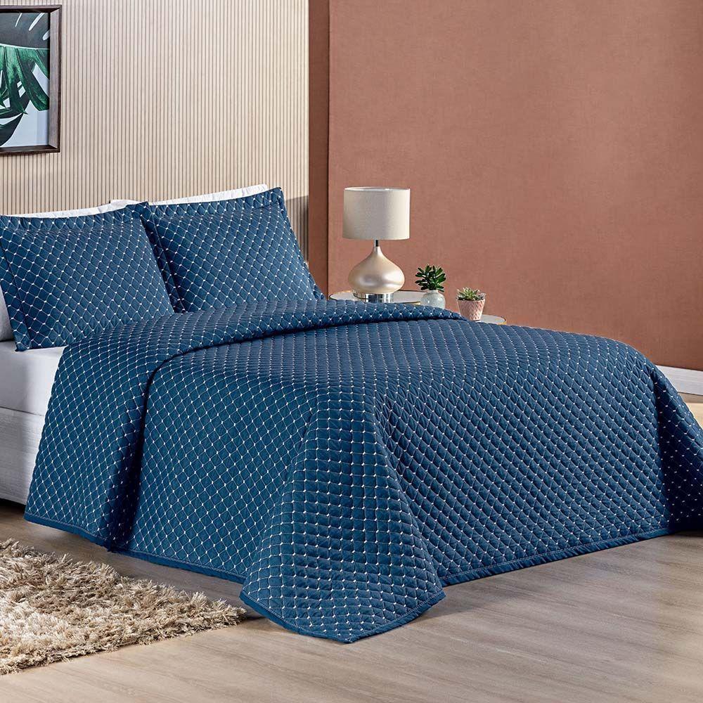 Cobre Leito Prático King Dupla Face 3 Peças - Marinho - 1