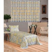 Kit Belline Colcha Solteiro + Cortina 2 Metros 3 Peças - Bege - 1