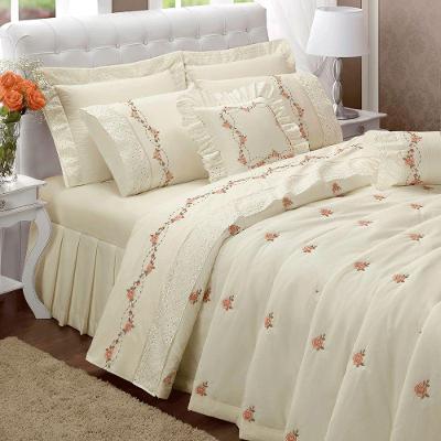 Cobre Leito Arabesco Bordado Queen Dupla Face 6 Peças - Palha