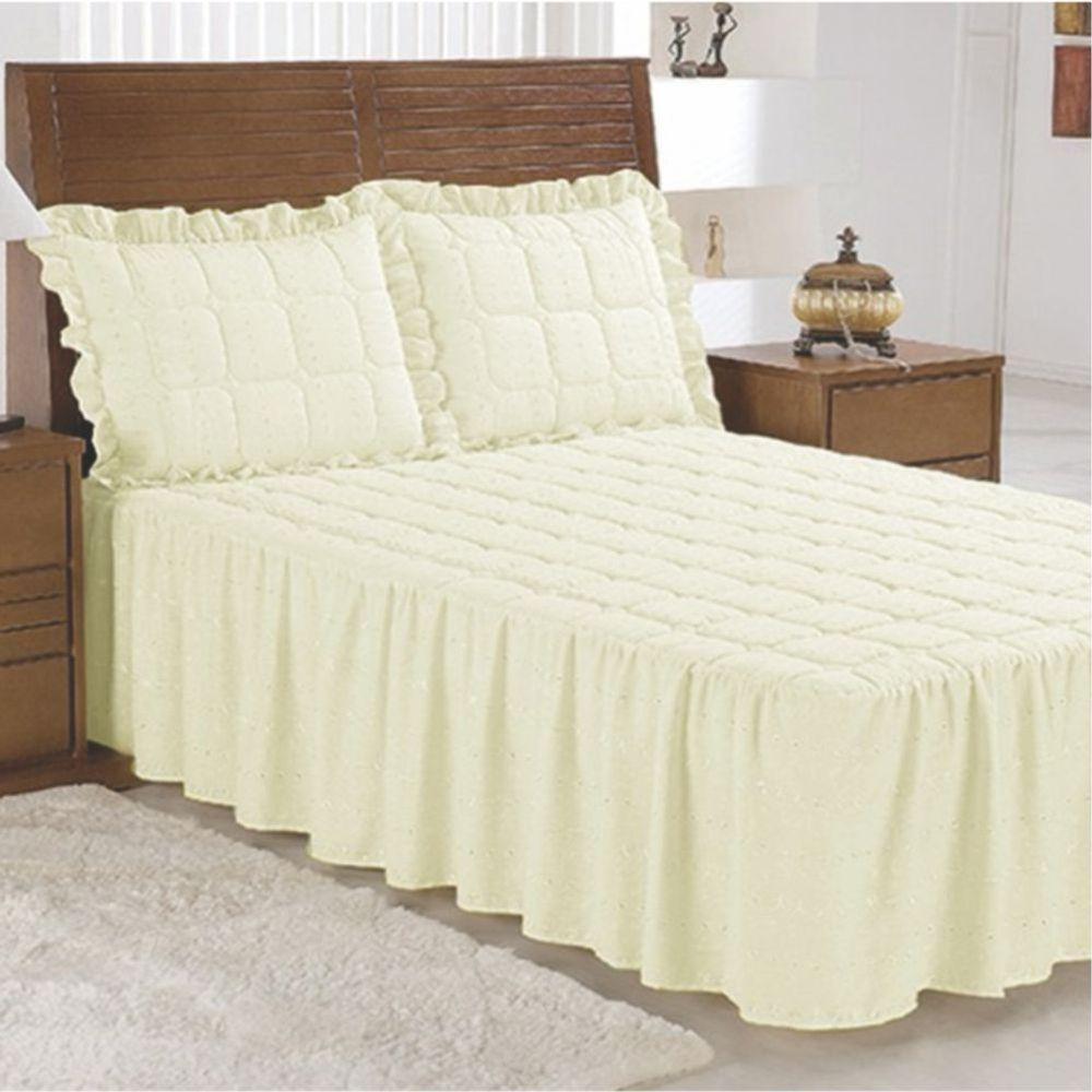 Colcha Fenix Lese Casal Padrão Com Babado 05 Peças - Palha - 1