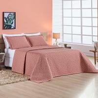 Kit Cobre Leito Colcha Vênus Casal Dupla Face Micropercal 200 Fios Liso 3 Peças - Rosê - 3