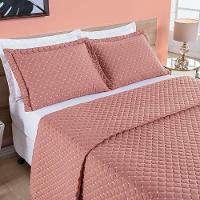 Kit Cobre Leito Colcha Vênus Casal Dupla Face Micropercal 200 Fios Liso 3 Peças - Rosê - 4