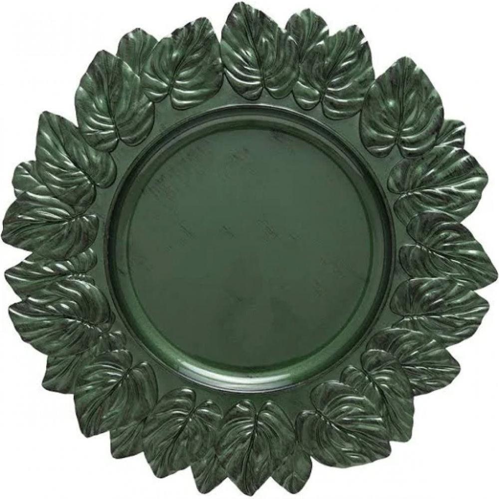 Sousplat Patinado Garden Leaf Premium Verde 35cm Lyor - 2