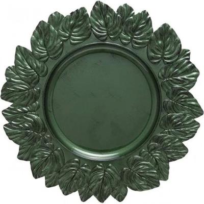Sousplat Patinado Garden Leaf Premium Verde 35cm Lyor