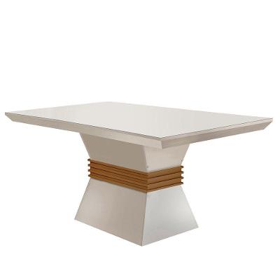 Mesa para Sala de Jantar Lucy Retangular MDF Vidro 120cm Off White Imbuia