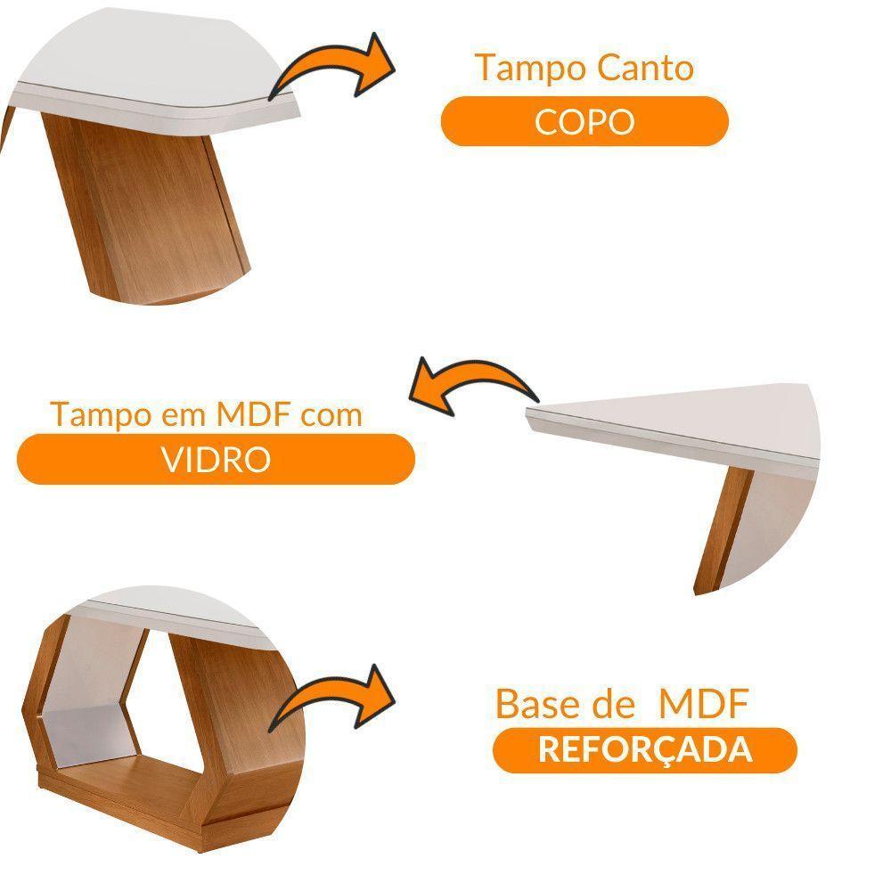 Mesa Sala De Jantar Lara 180cm Em Mdf E Vidro Com Canto Copo Off White/ Imbuia/ Serig. Off - 4