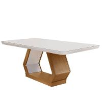 Mesa Sala De Jantar Lara 180cm Em Mdf E Vidro Com Canto Copo Off White/ Imbuia/ Serig. Off - 1
