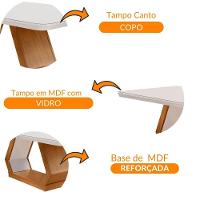 Mesa Sala De Jantar Lara 180cm Em Mdf E Vidro Com Canto Copo Off White/ Imbuia/ Serig. Off