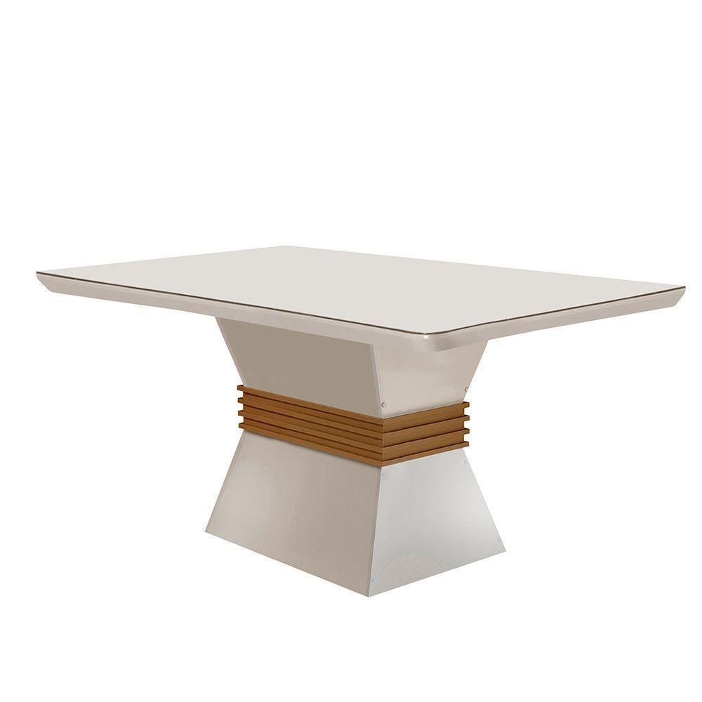 Mesa Sala De Jantar Lucy 120cm Em Mdf E Vidro Com Canto Copo Off White/ Imbuia/ Serig. Off - 1