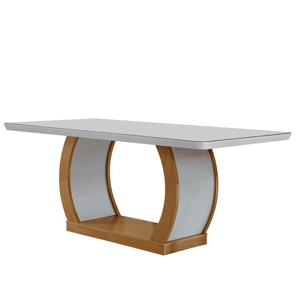 Mesa Para Sala De Jantar 180cm Em Mdf E Vidro Com Canto Copo Off White/ Imbuia/ Off/ Serig. Off - 1