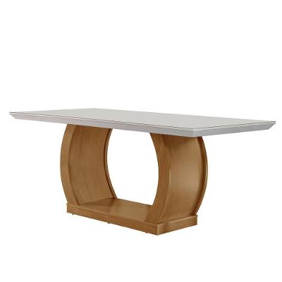 Mesa para Sala de Jantar Milena Retangular MDF Vidro 180cm Off White Imbuia