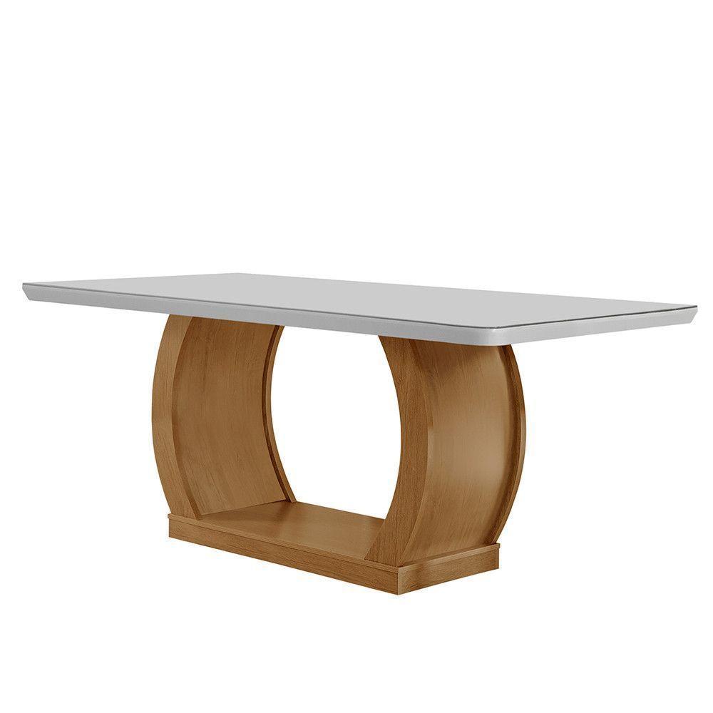 Mesa Para Sala De Jantar Milena 180cm Em Mdf E Vidro Com Canto Copo Off White/ Imbuia/ Serig. Off - 1