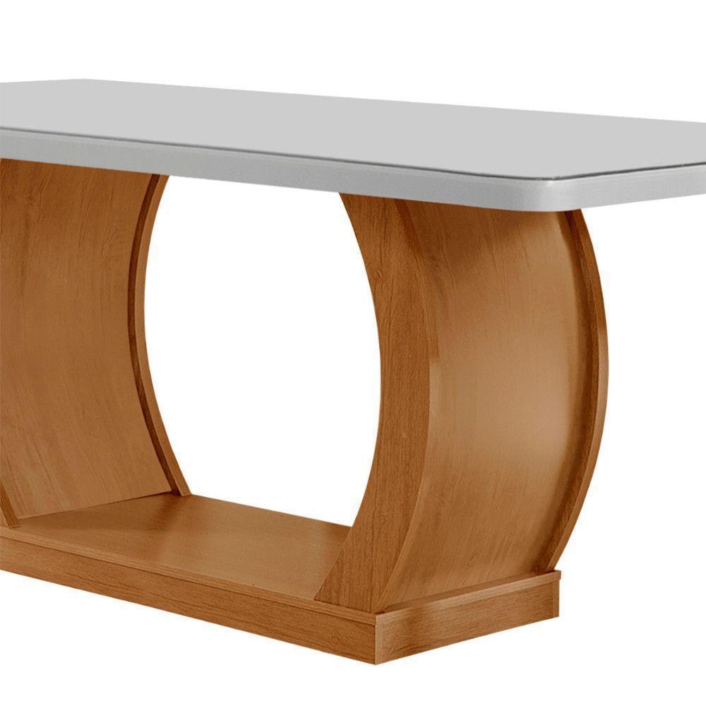 Mesa Para Sala De Jantar Milena 180cm Em Mdf E Vidro Com Canto Copo Off White/ Imbuia/ Serig. Off - 5