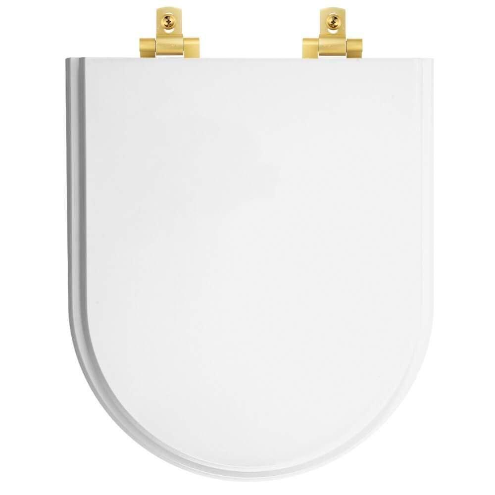 Tampa De Vaso Mdf Com Amortecedor Belle Epoque Branco Para Bacia Deca Com Ferragem Dourada - 1