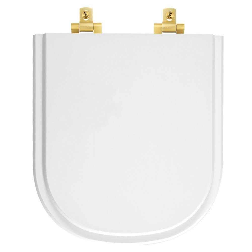 Tampa De Vaso Mdf Com Amortecedor Vogue Plus Branco Para Bacia Deca Com Ferragem Dourada - 1