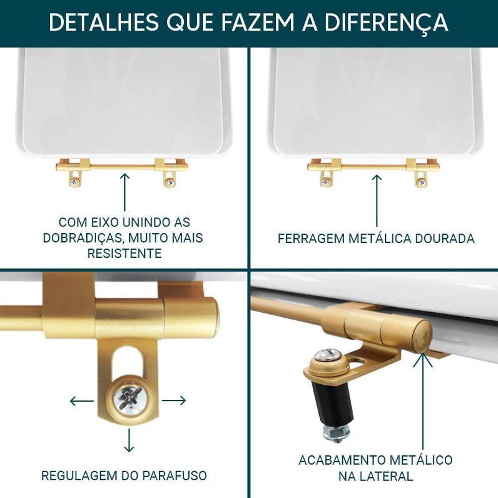 Assento Sanitário Poliester Branco Com Ferragem Dourada - 4