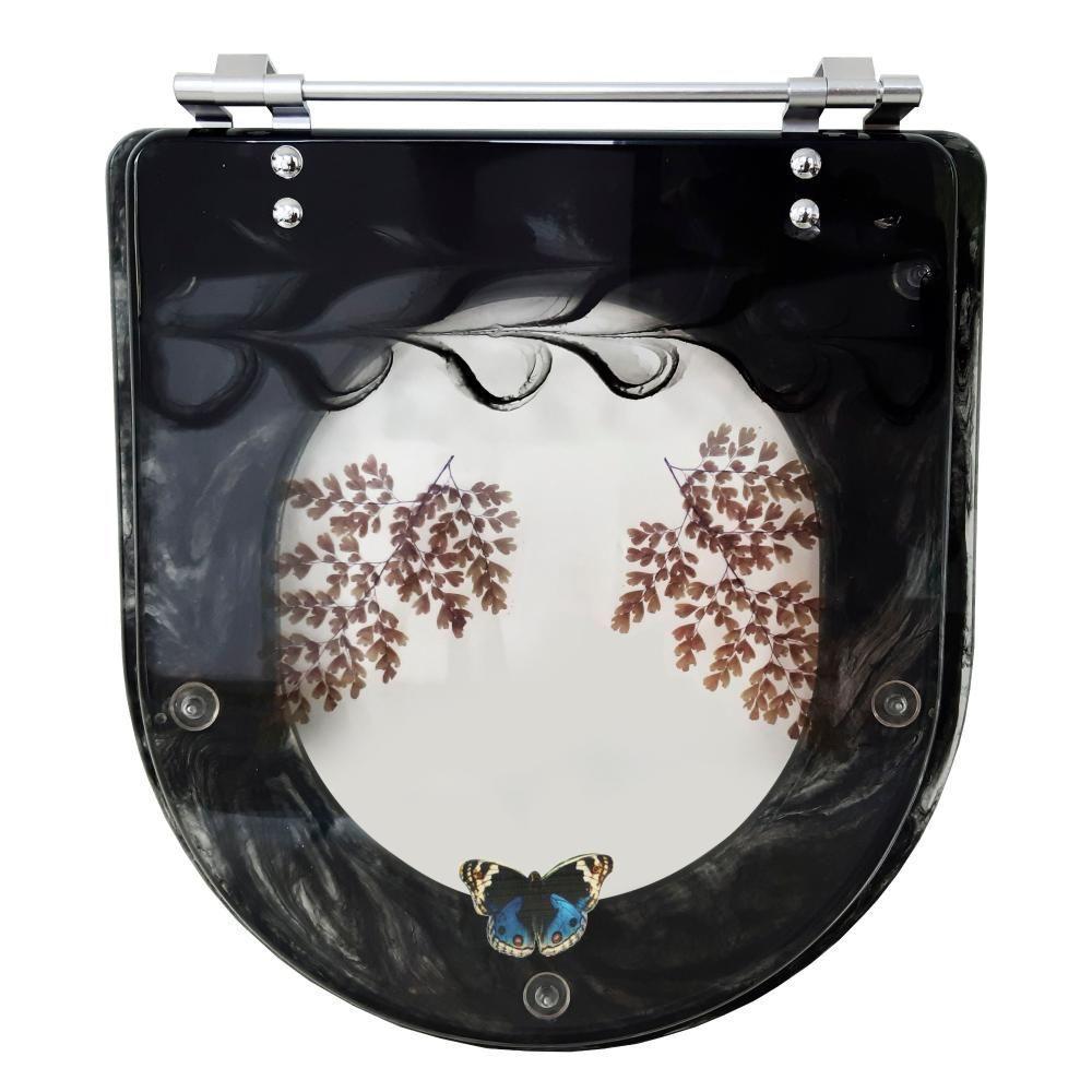 Tampa P/Vaso Incepa Acrílico Preto C/Borboleta Azul Escuro - 1