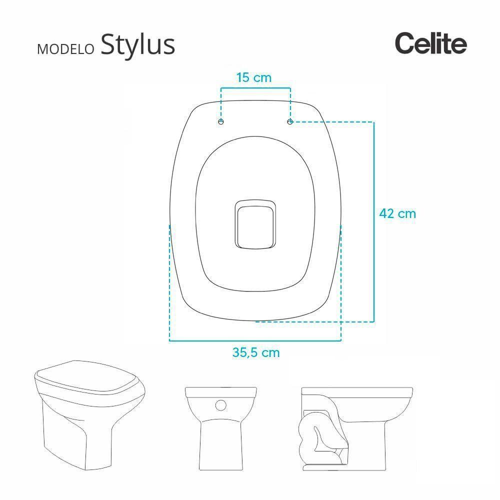Assento Sanitário Fechamento Lento Stylus Pergamon Celite - 6