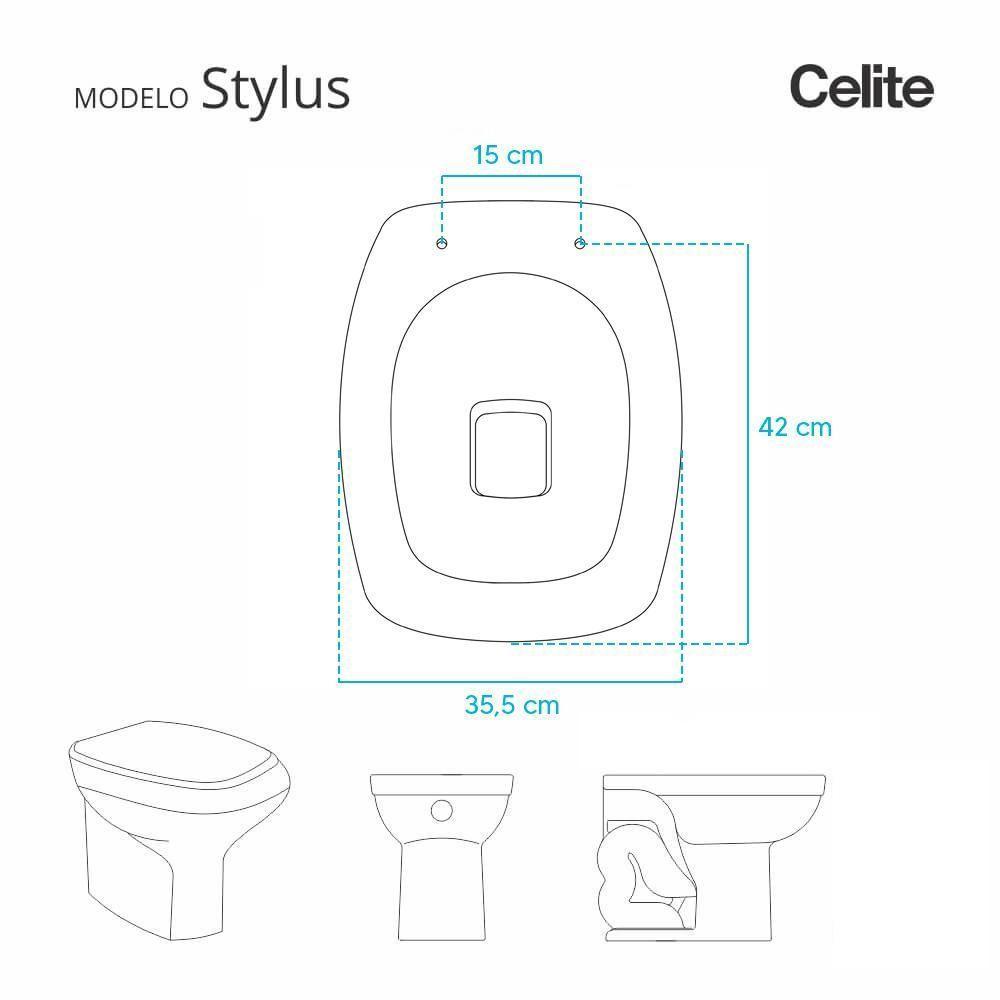 Assento Sanitario Poliester Stylus Preto Para Vaso Celite - 5