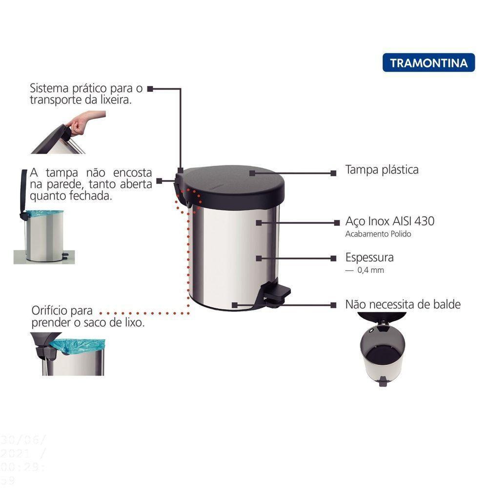 Lixeira Com Pedal New Tramontina Em Aço Inox Com Acabamento Polido 5 L Tramontina - 8