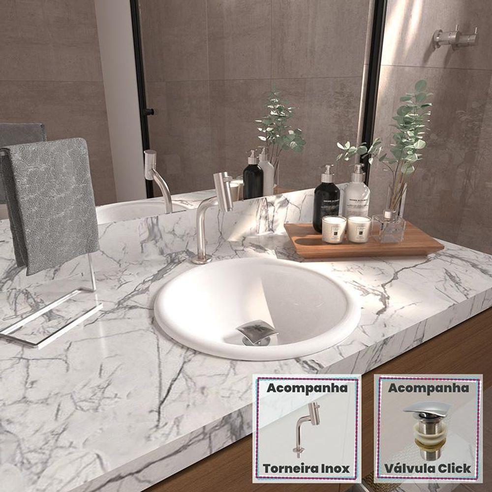 Cuba Sobrepor Lume Com Torneira Inox Curva E Válvula Branco - 1