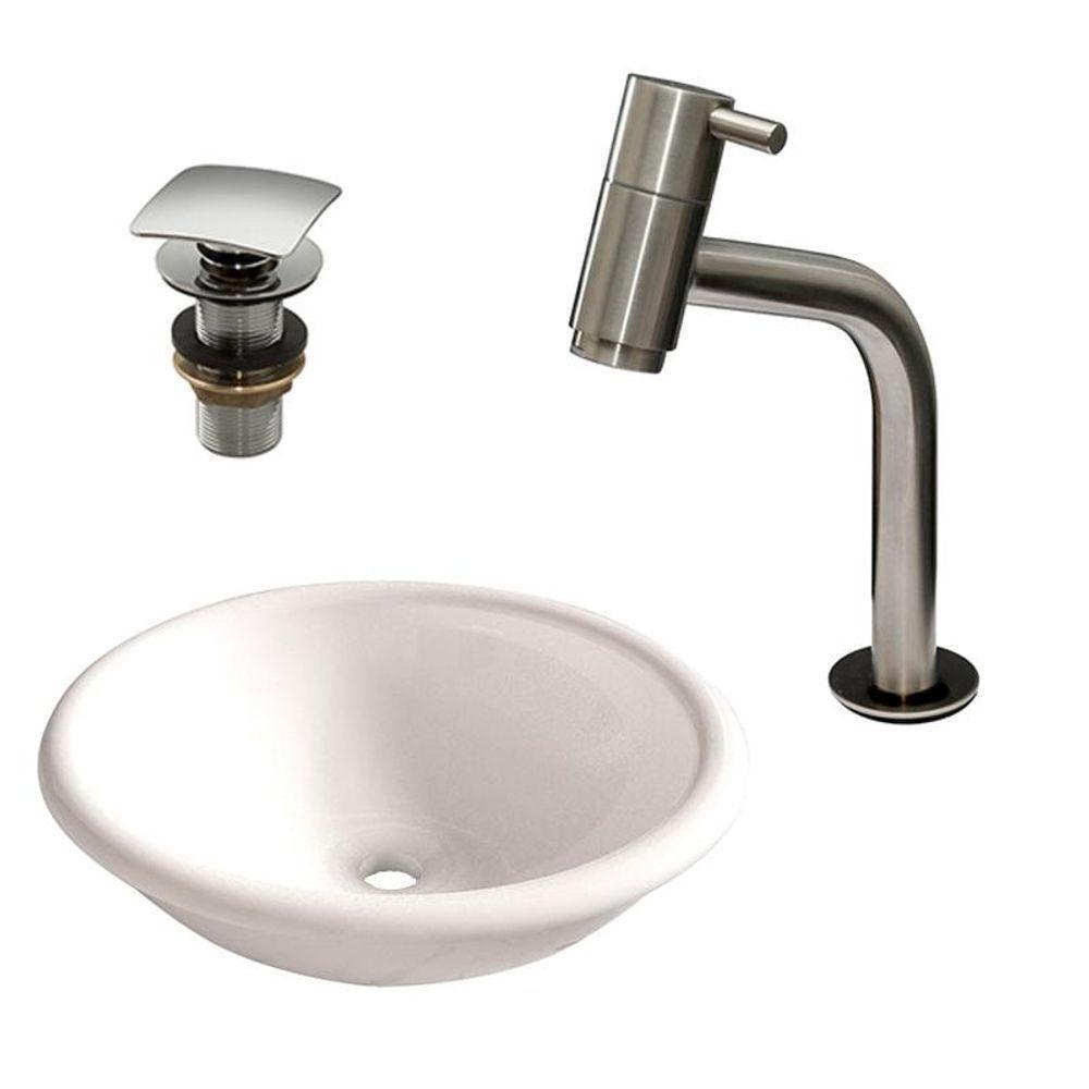 Cuba Sobrepor Lume Com Torneira Inox Curva E Válvula Branco - 4