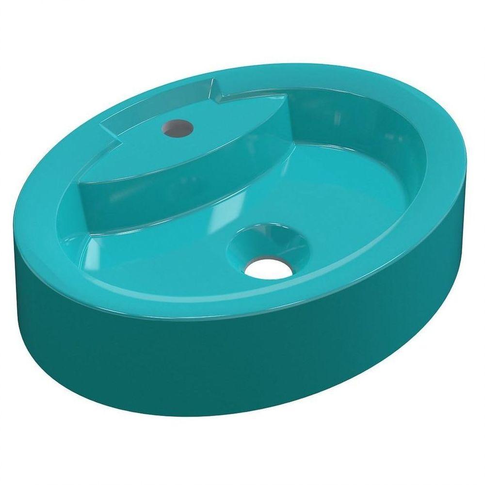 Cuba Pia De Apoio Para Banheiro Oval Ox 43 C08 Azul Turquesa - 1