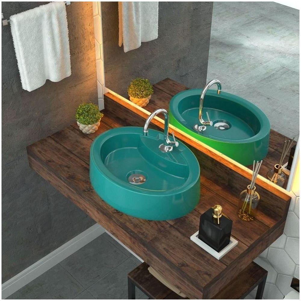 Cuba Pia De Apoio Para Banheiro Oval Ox 43 C08 Azul Turquesa - 4