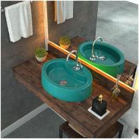 Cuba Pia De Apoio Para Banheiro Oval Ox 43 C08 Azul Turquesa - 4