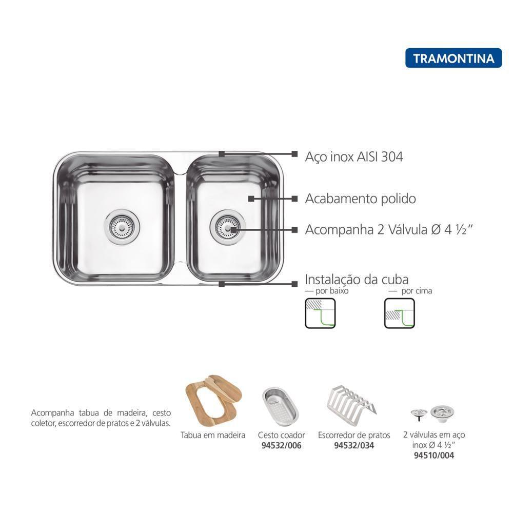 Cuba Tramontina Isis 2C 34 28 Bs Em Inox Polido 2 Válvulas, - 5
